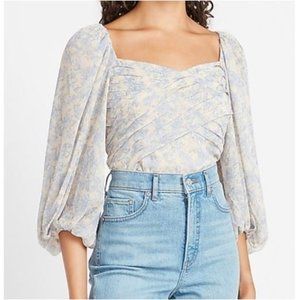 EXPRESS Metallic Floral Pleated Balloon Sleeve Top